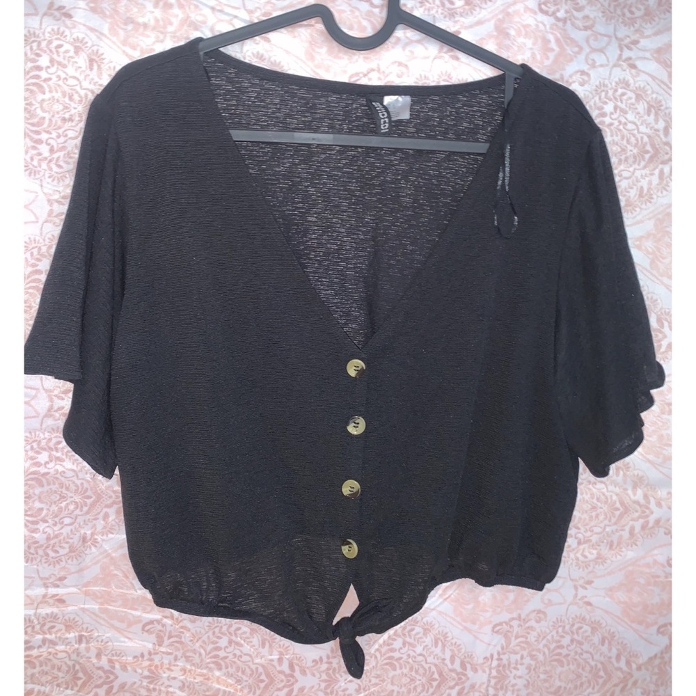 Divided (H&M) Sheer Button Down Crop Top